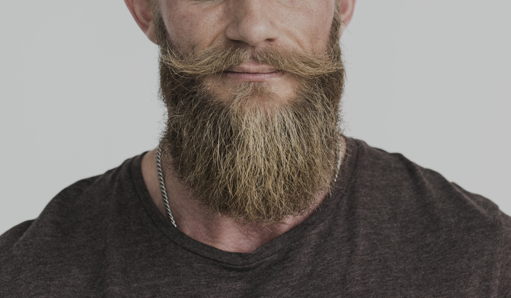 Cropped photo bearded guy casual portrait